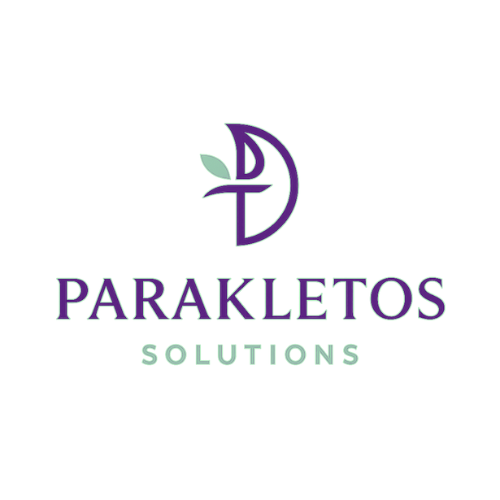 logo featuring a stylized P with a leaf accent and the words 'Parakletos Solutions' in text.
